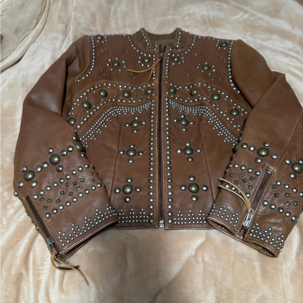 Double D Ranch Brown Studded Leather Jacket